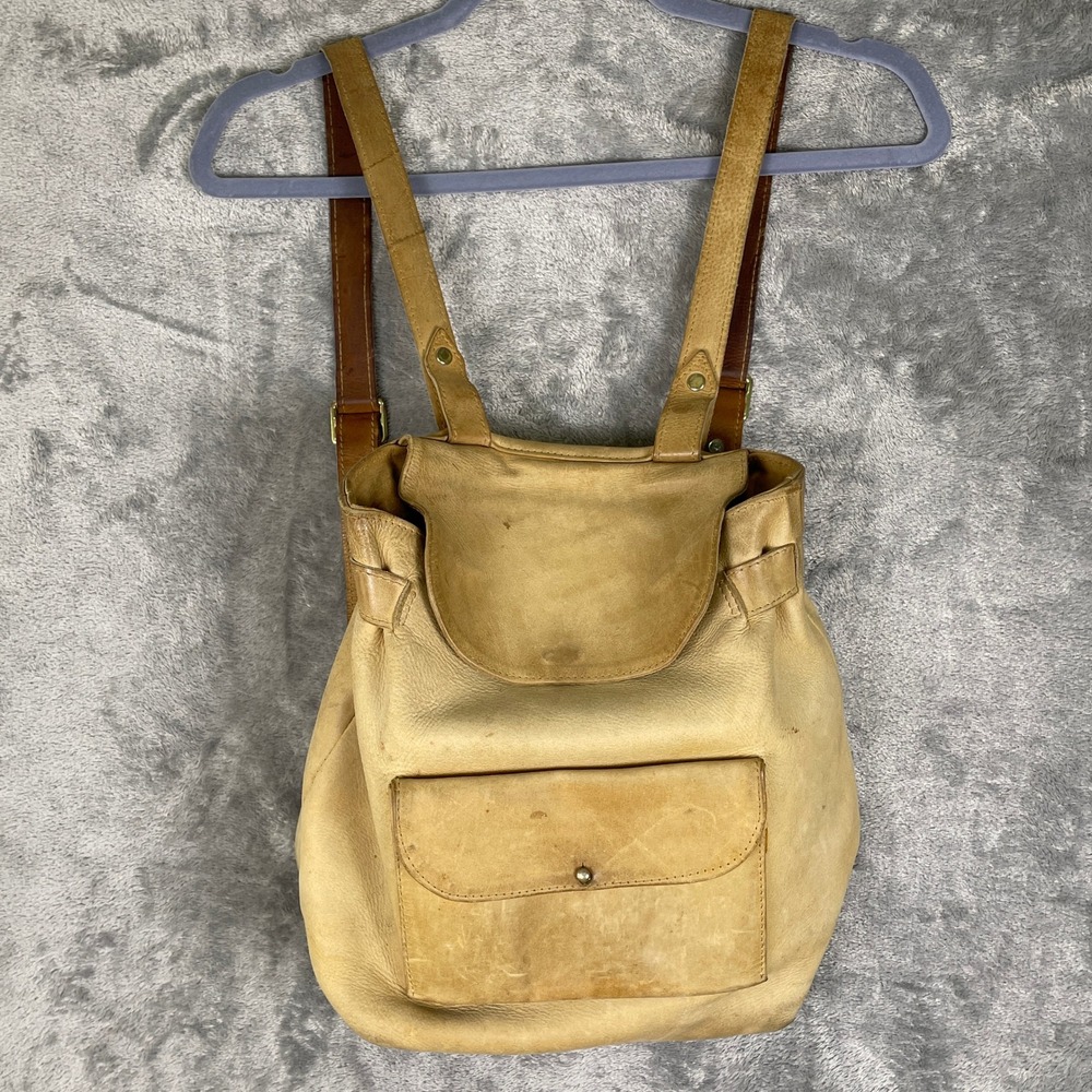 Noonday Collection Leather Backpack Womens OS Tan Good Boho Rucksack Flap Bag